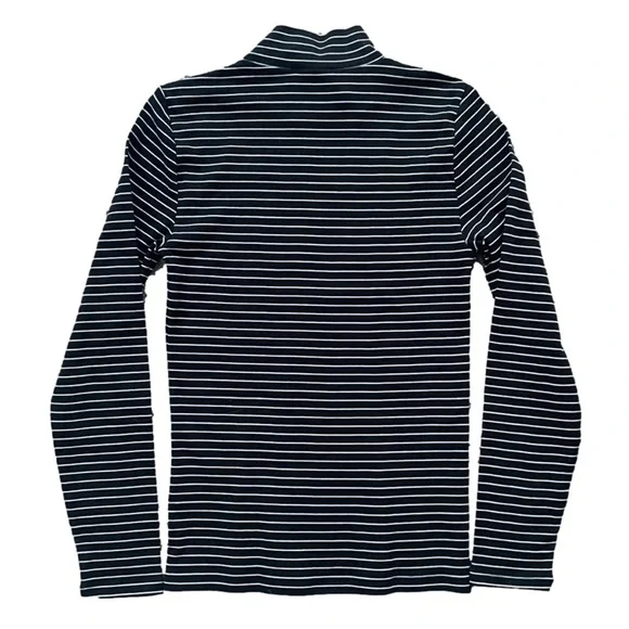 J. Crew Black Striped Gold Button Mock Neck Long Sleeve Top, S - Picture 7 of 12